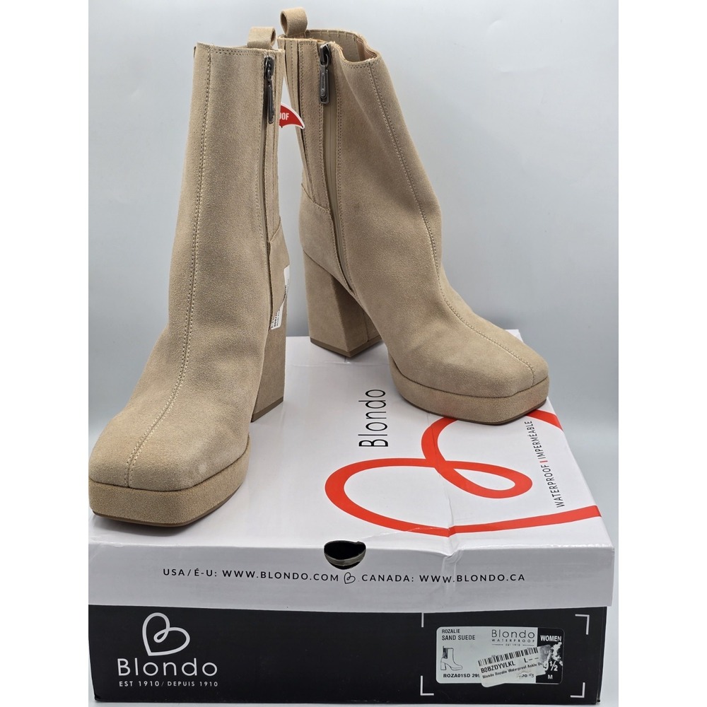 Blondo Women's Rozalie Waterproof Ankle Boot Sand Suede Sz 9.5 NIB